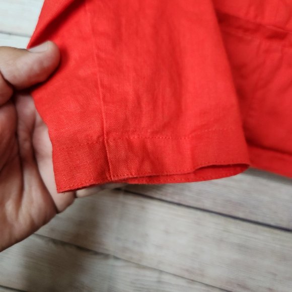 Tahari Womens S 100% Linen Open Front Career Casual Blazer Pockets Redish Orange - Picture 7 of 15